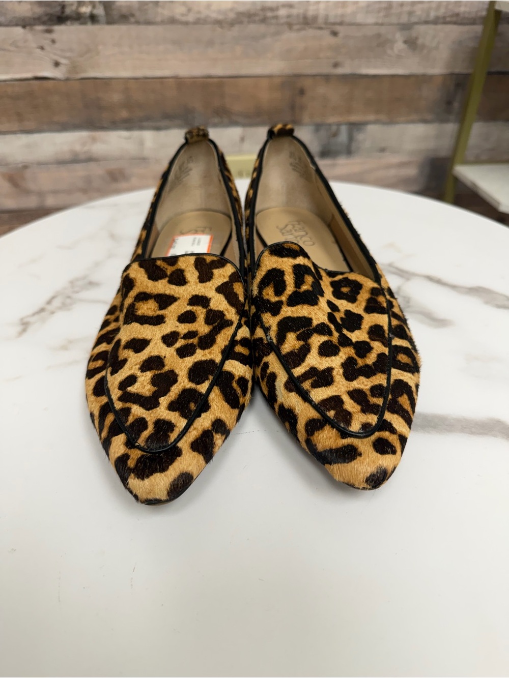 Franco Sarto leopard calf hair pointed toe flat loafer 8.5